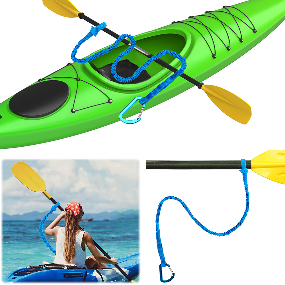 Fishing Boat Paddle - สายรัดพายเรือคายัคแบบปรับได้ 4~1 ชิ้น สายยืดหยุ่นป้องกันการสูญหาย สายคล้องแบบขดสำหรับพายเรือคายัค ตกปลา
