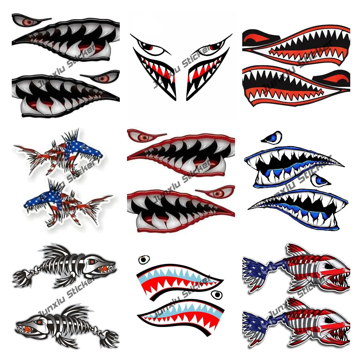 Fishing Boat Oar - ศิลปะบนผนัง Warhawk Shark สติกเกอร์รูปเสือตลกกราฟิกอุปกรณ์เสริมสำหรับรถ Kayak Canoe